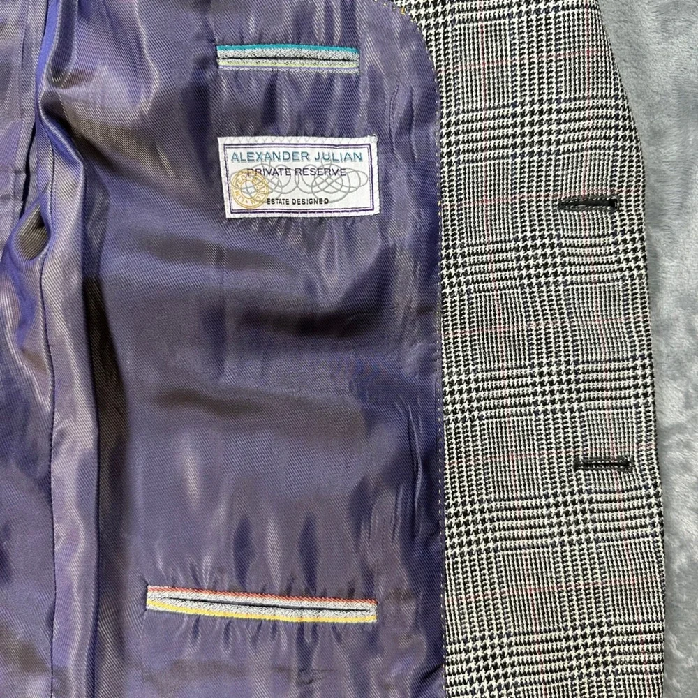 Alexander Julian Private Reserve Glen Plaid Wool Silk Linen Blazer 44L L7261-00
